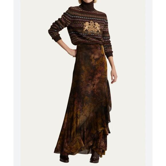 Ralph Lauren Collection Purple Label Waylon Rose Velvet Silk Maxi Skirt 16 XL 4k - Picture 1 of 6
